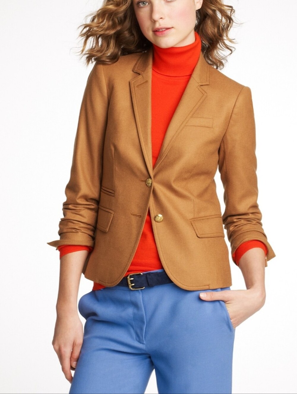 J. Crew Wool Schoolboy Blazer Camel Brown Gold Crest Buttons Size 2